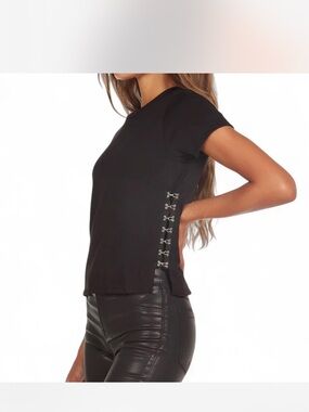 Garage Black Short-Sleeve Tee with Silver Side Hook Accents